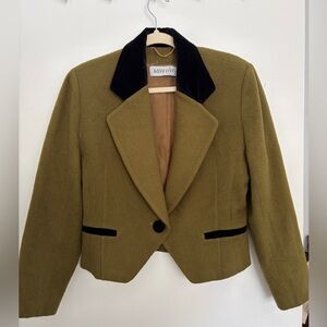 Stylish Olive Blazer with Black Details
